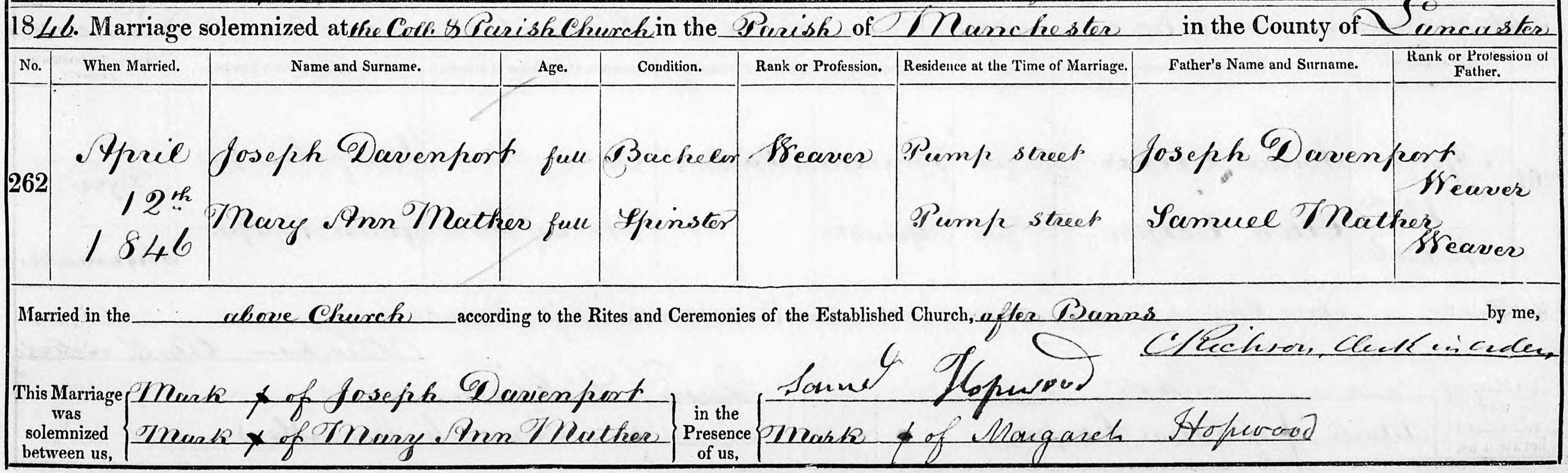 Taken on April 12th, 1846 and sourced from Certificate - Marriage.