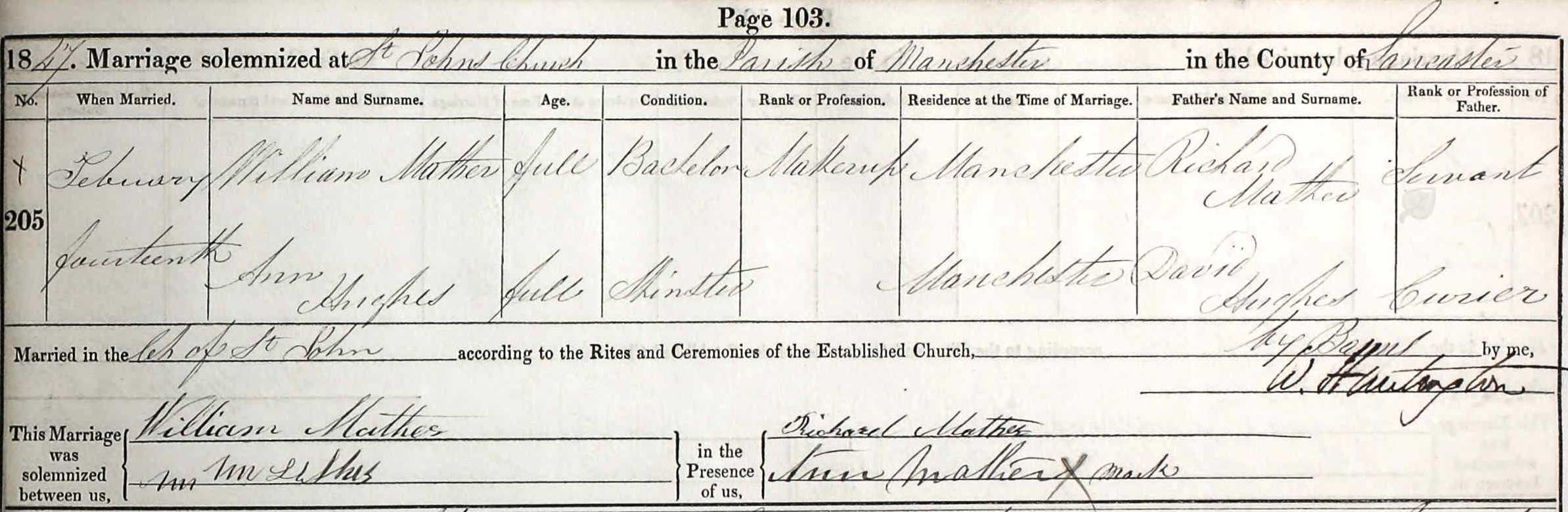 Taken on February 14th, 1847 and sourced from Certificate - Marriage.