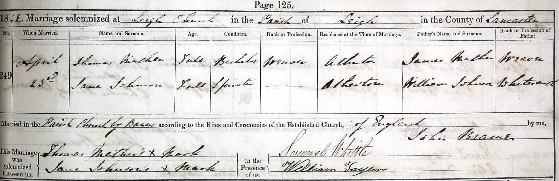 Taken on April 23rd, 1848 and sourced from Certificate - Marriage.