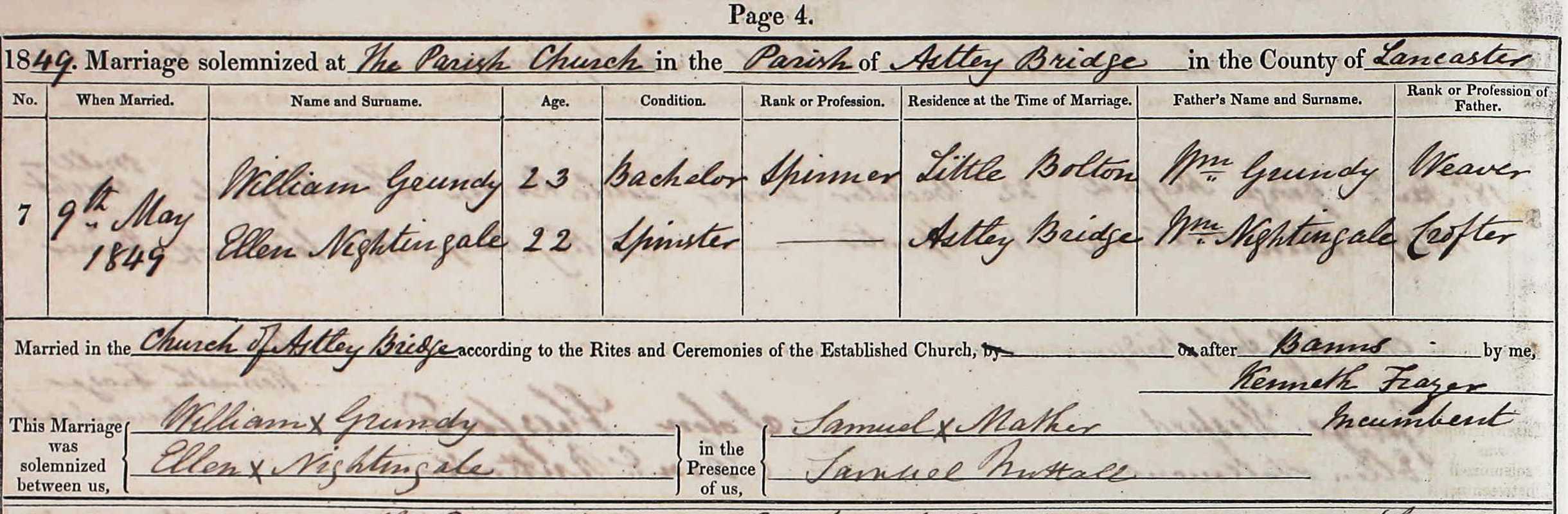 Taken on May 9th, 1849 and sourced from Certificate - Marriage.