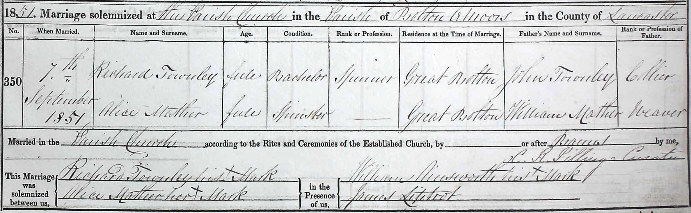 Taken on September 7th, 1851 and sourced from Certificate - Marriage.