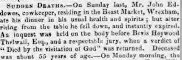 Taken on May 22nd, 1842 at Beast Market and sourced from Chester Chronicle.