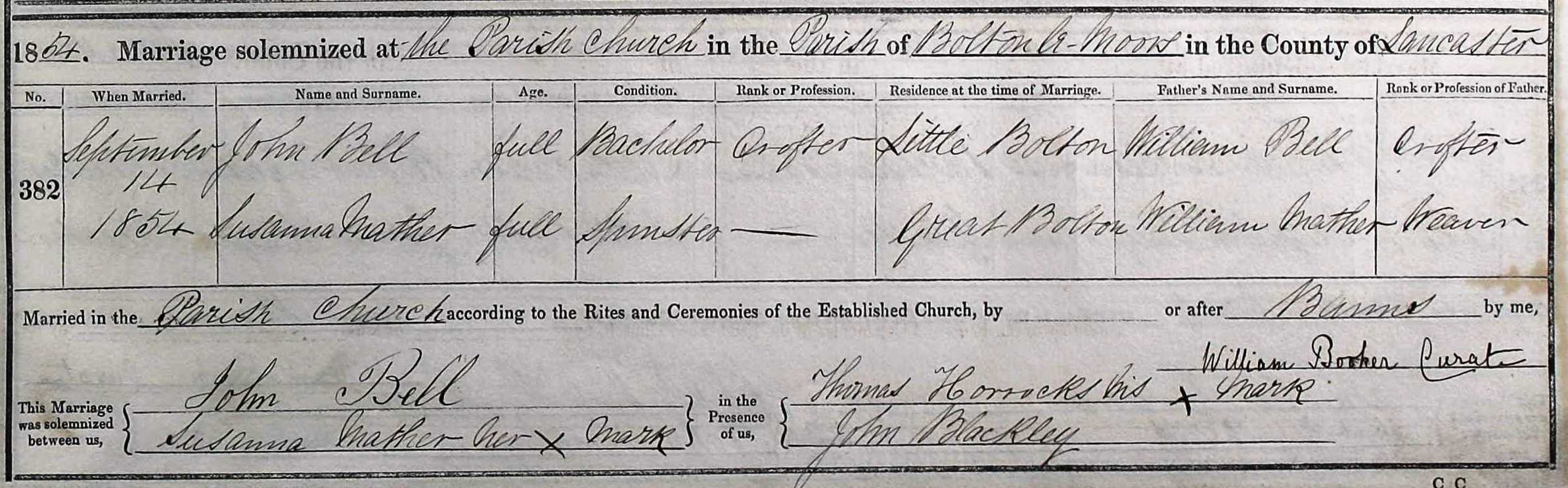 Taken on September 14th, 1854 and sourced from Certificate - Marriage.