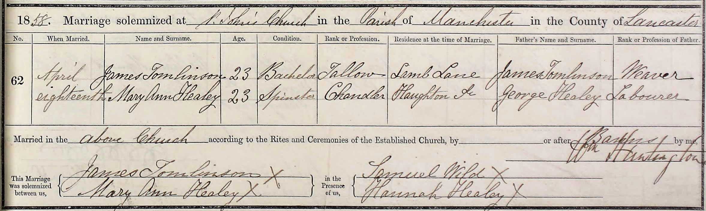 Taken on April 18th, 1858 and sourced from Certificate - Marriage.