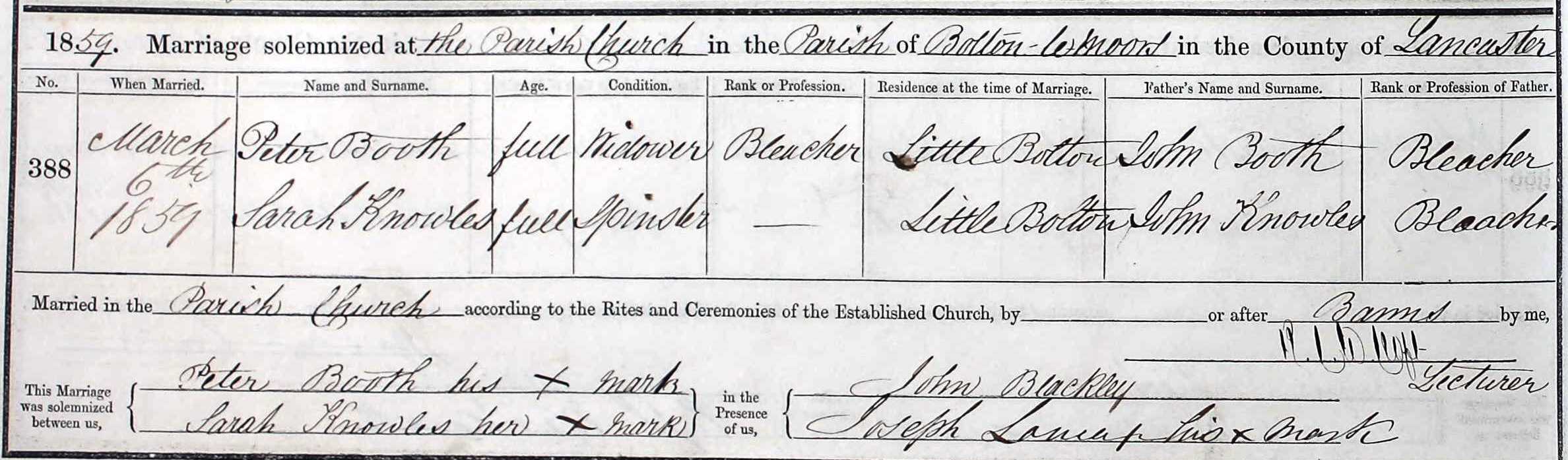 Taken on March 6th, 1859 and sourced from Certificate - Marriage.