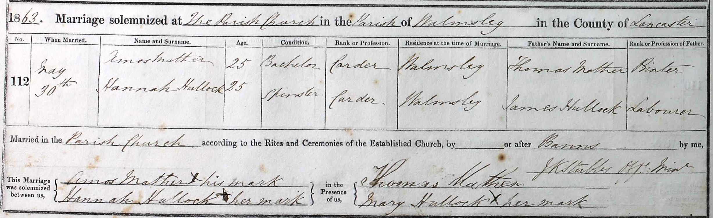 Taken on May 30th, 1863 and sourced from Certificate - Marriage.