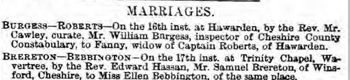 Taken on January 28th, 1865 and sourced from Chester Chronicle.