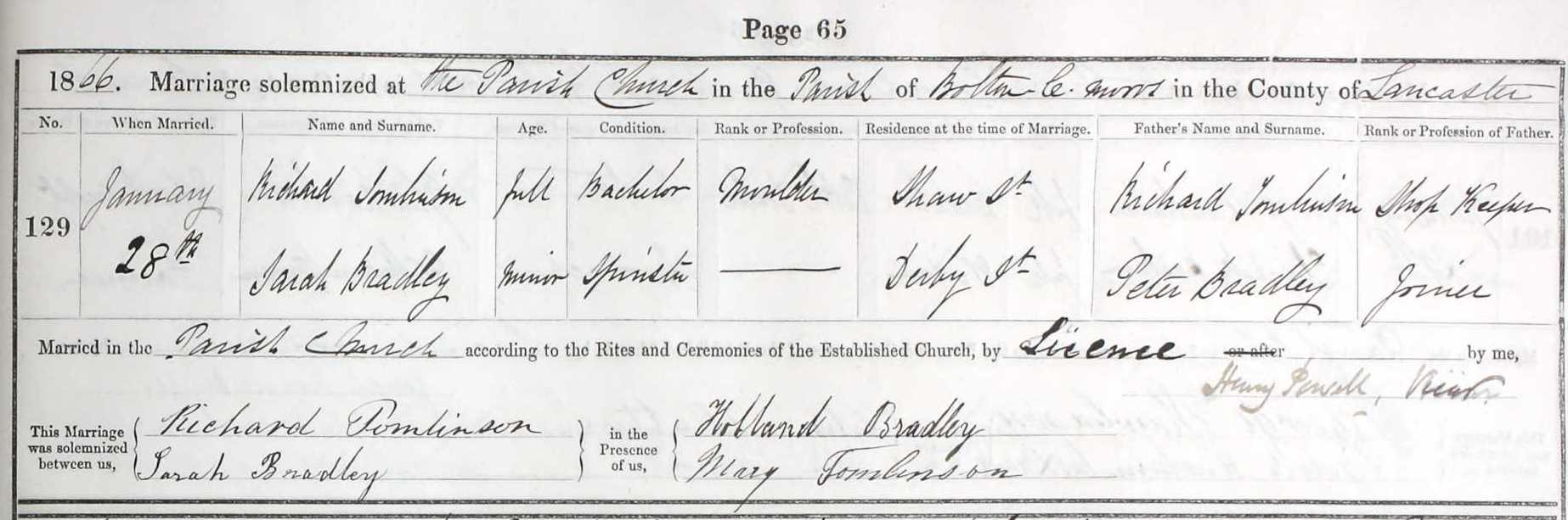 Taken on January 28th, 1866 and sourced from Certificate - Marriage.