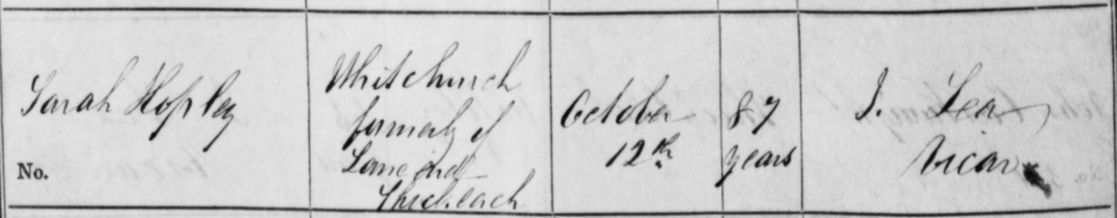 Taken on October 12th, 1869 in Shocklach and sourced from Burial Records - Shocklach.