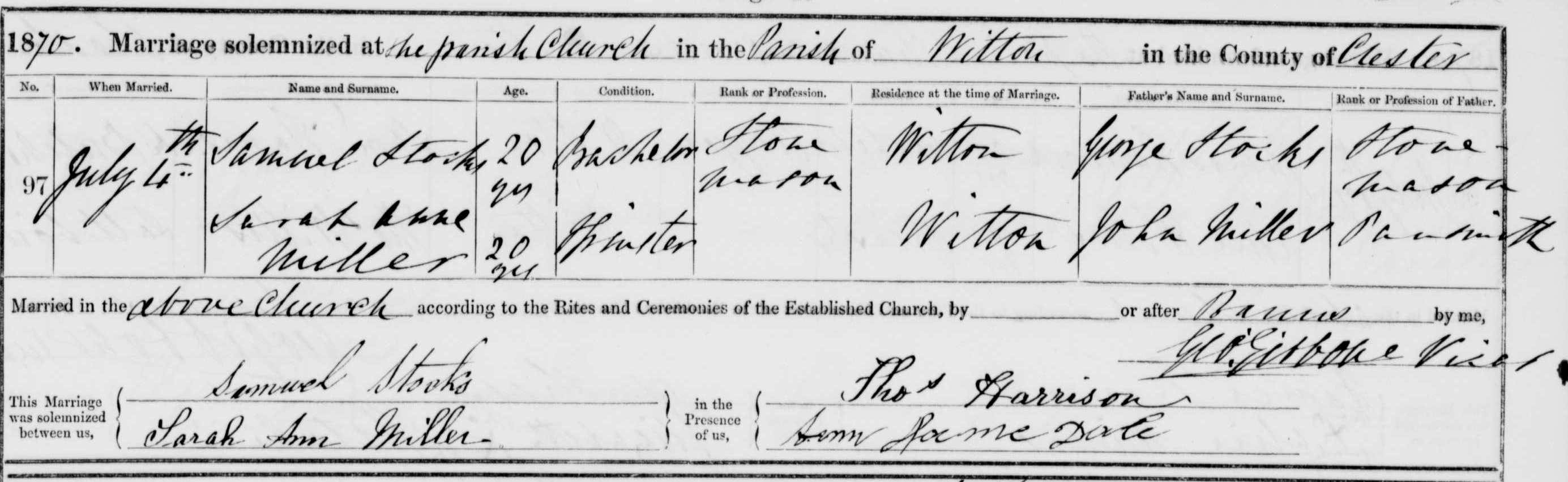 Taken on July 4th, 1780 in Witton and sourced from Certificate - Marriage.