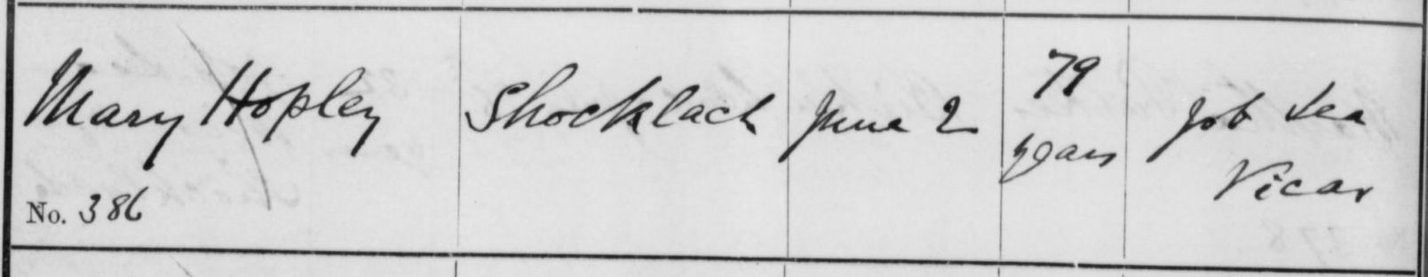 Taken on June 2nd, 1878 in Shocklach and sourced from Burial Records - Shocklach.