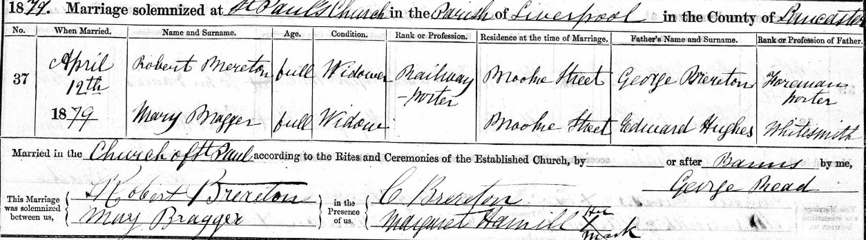 Taken on April 12th, 1879 and sourced from Certificate - Marriage.