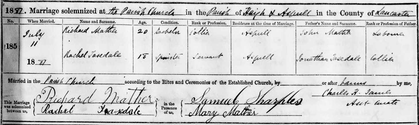 Taken on July 11th, 1881 and sourced from Certificate - Marriage.