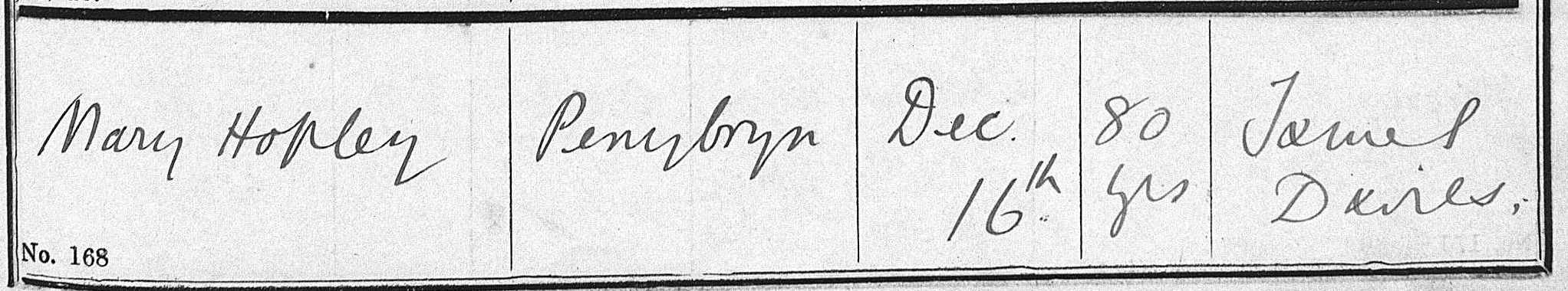 Taken on December 16th, 1898 in Penycae and sourced from Burial Records - Penycae.